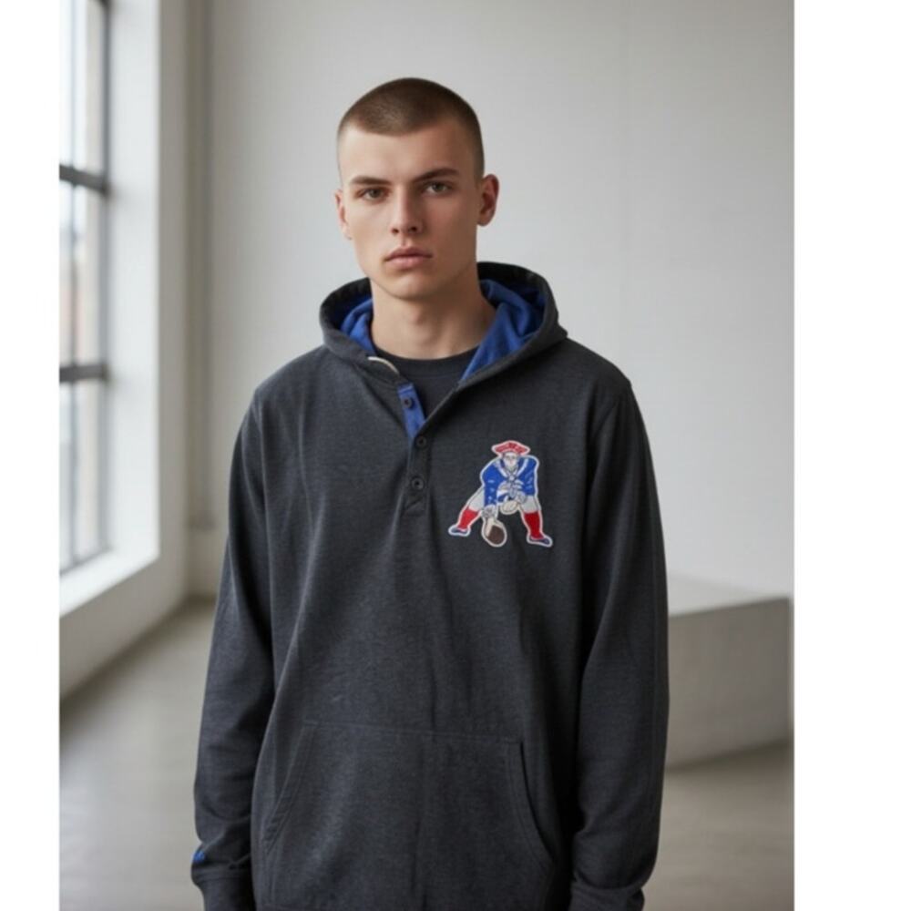 🆕 Mitchell & Ness NFL New England Patriots Hoodie Dark Gray Patriot Throwback